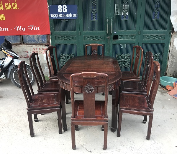 bộ bàn ghế ăn 8 ghế gỗ gụ ta 1