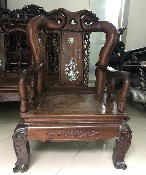 bộ bàn ghế quốc đào gỗ gụ cột 9hàng 6 món