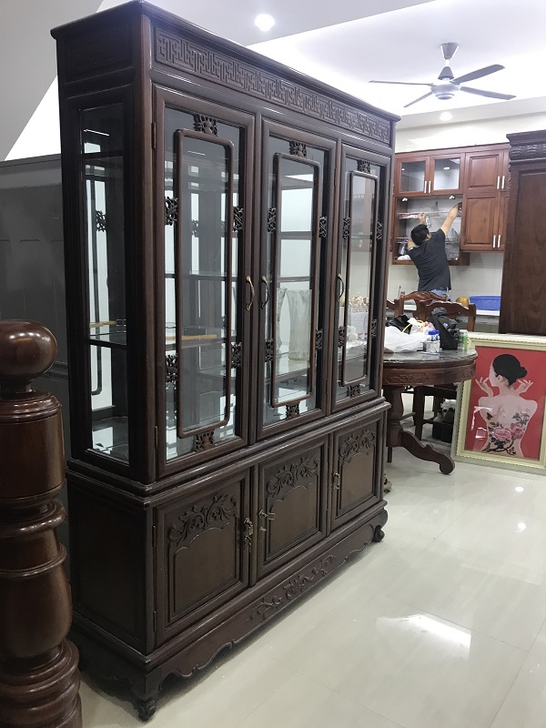 tủ bày đồ 3 cánh zích zắc gỗ gụ 2