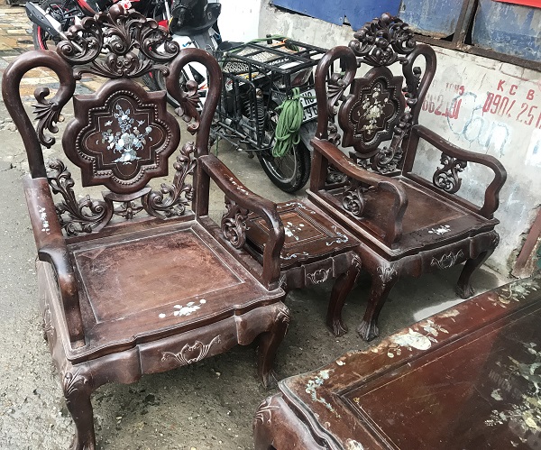 Bộ bàn ghế guột hoa lan tây gỗ gụ ta 1