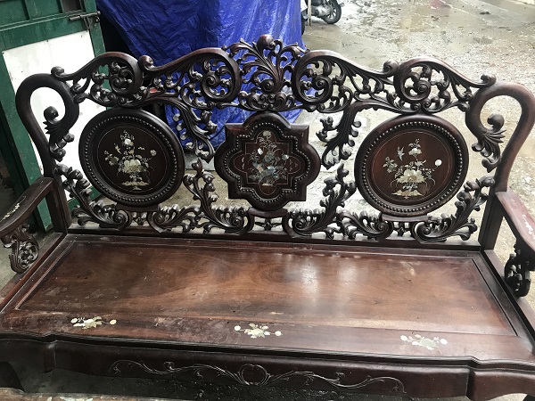 Bộ bàn ghế guột hoa lan tây gỗ gụ ta 3