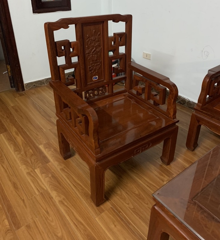 Bộ bàn ghế triện tàu gỗ hương đỏ ta 6 món.