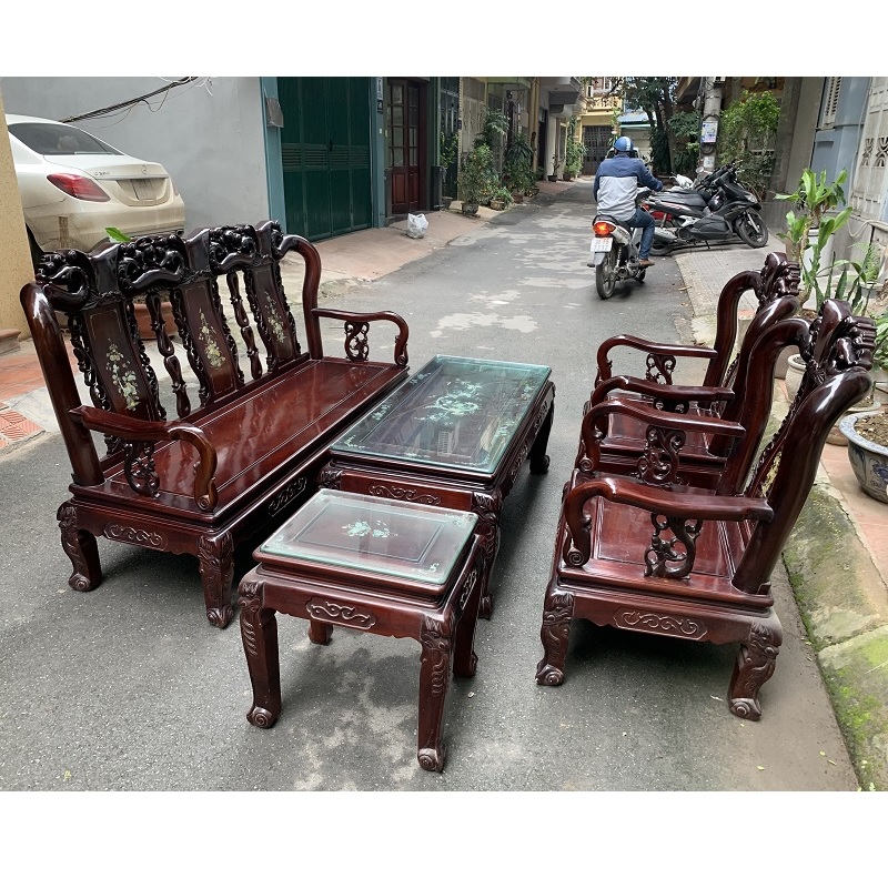 Bộ bàn ghế quốc đào cột 8 gỗ gụ