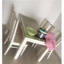 Bộ bàn ghế ăn 6 ghế gỗ sồi sơn trắng hàng đặt đóng kt 160x90cm