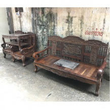 Bộ bàn ghế xalong gỗ lim ta tay cuộn đục